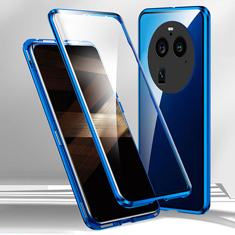 Custodia Lusso Alluminio Laterale Specchio 360 Gradi Cover per Oppo Find X6 5G Blu