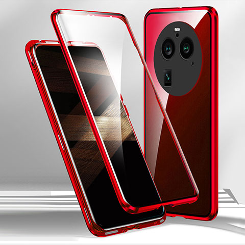 Custodia Lusso Alluminio Laterale Specchio 360 Gradi Cover per Oppo Find X6 5G Rosso