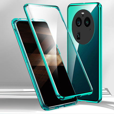 Custodia Lusso Alluminio Laterale Specchio 360 Gradi Cover per Oppo Find X6 5G Verde