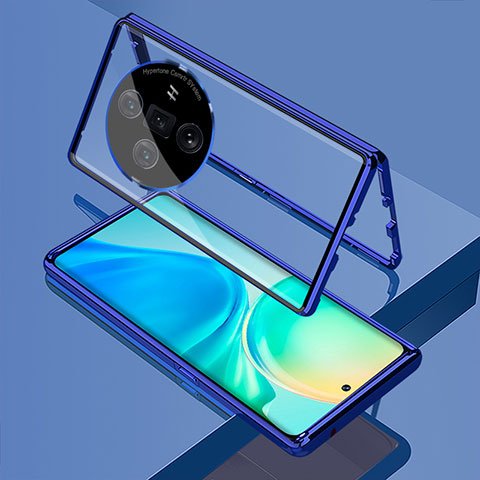 Custodia Lusso Alluminio Laterale Specchio 360 Gradi Cover per Oppo Find X7 5G Blu