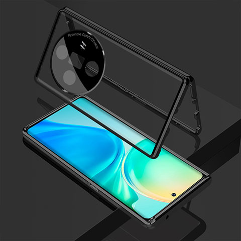 Custodia Lusso Alluminio Laterale Specchio 360 Gradi Cover per Oppo Find X7 5G Nero