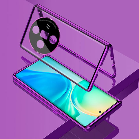 Custodia Lusso Alluminio Laterale Specchio 360 Gradi Cover per Oppo Find X7 5G Viola