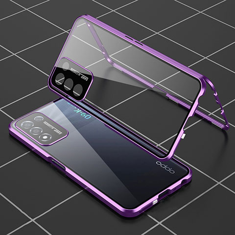 Custodia Lusso Alluminio Laterale Specchio 360 Gradi Cover per Oppo K9S 5G Viola