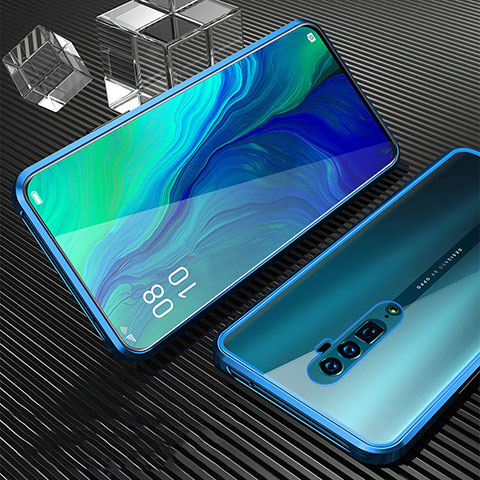 Custodia Lusso Alluminio Laterale Specchio 360 Gradi Cover per Oppo Reno 10X Zoom Cielo Blu