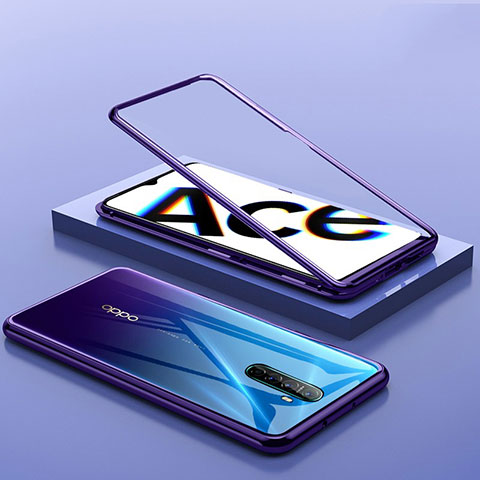 Custodia Lusso Alluminio Laterale Specchio 360 Gradi Cover per Oppo Reno Ace Viola