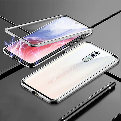 Custodia Lusso Alluminio Laterale Specchio 360 Gradi Cover per Oppo Reno Z Argento