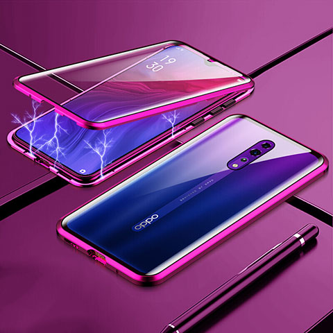 Custodia Lusso Alluminio Laterale Specchio 360 Gradi Cover per Oppo Reno Z Viola