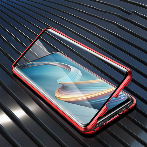 Custodia Lusso Alluminio Laterale Specchio 360 Gradi Cover per Oppo Reno4 Z 5G Rosso