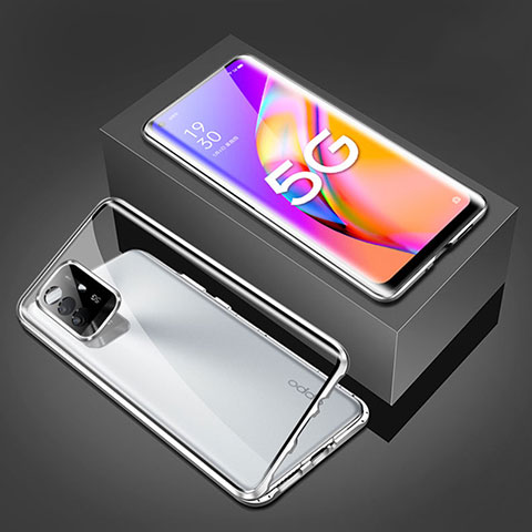 Custodia Lusso Alluminio Laterale Specchio 360 Gradi Cover per Oppo Reno5 Z 5G Argento