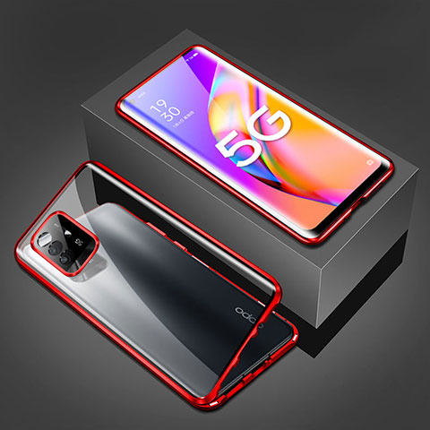 Custodia Lusso Alluminio Laterale Specchio 360 Gradi Cover per Oppo Reno5 Z 5G Rosso