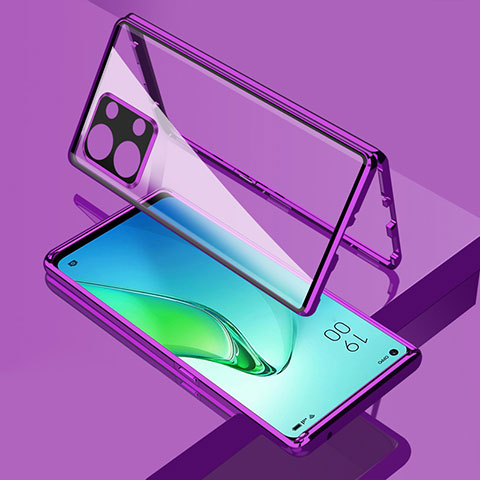 Custodia Lusso Alluminio Laterale Specchio 360 Gradi Cover per Oppo Reno9 Pro 5G Viola