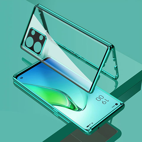 Custodia Lusso Alluminio Laterale Specchio 360 Gradi Cover per Oppo Reno9 Pro+ Plus 5G Verde