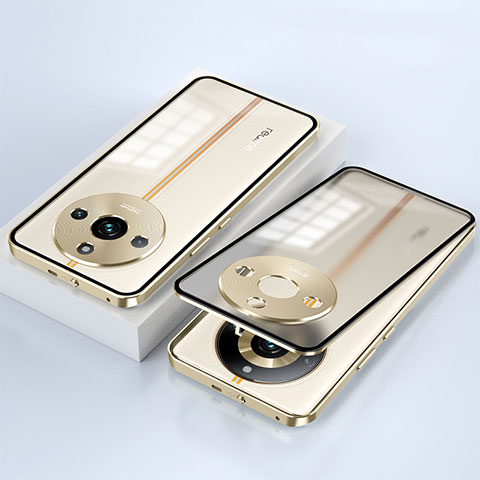 Custodia Lusso Alluminio Laterale Specchio 360 Gradi Cover per Realme 11 Pro 5G Oro