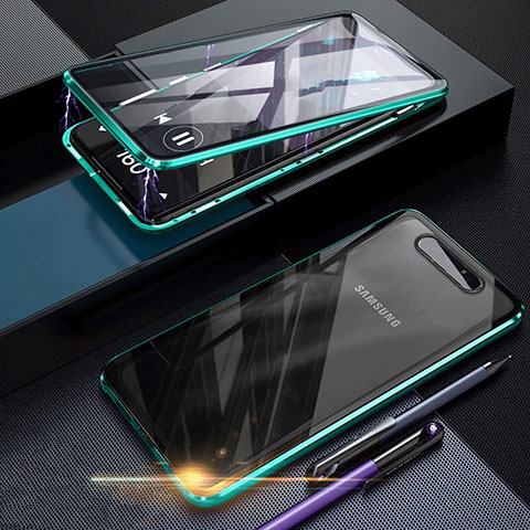 Custodia Lusso Alluminio Laterale Specchio 360 Gradi Cover per Samsung Galaxy A90 4G Verde