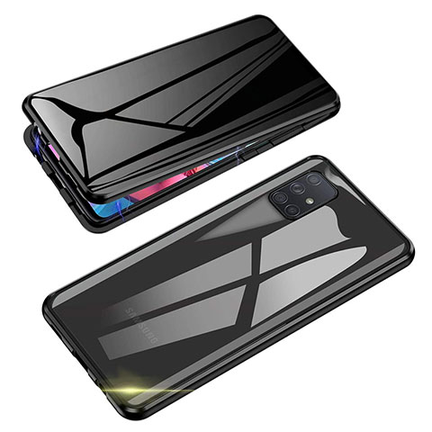 Custodia Lusso Alluminio Laterale Specchio 360 Gradi Cover per Samsung Galaxy A91 Nero