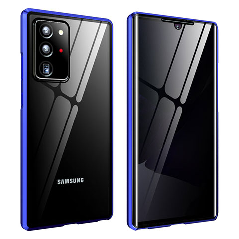 Custodia Lusso Alluminio Laterale Specchio 360 Gradi Cover per Samsung Galaxy Note 20 Ultra 5G Blu