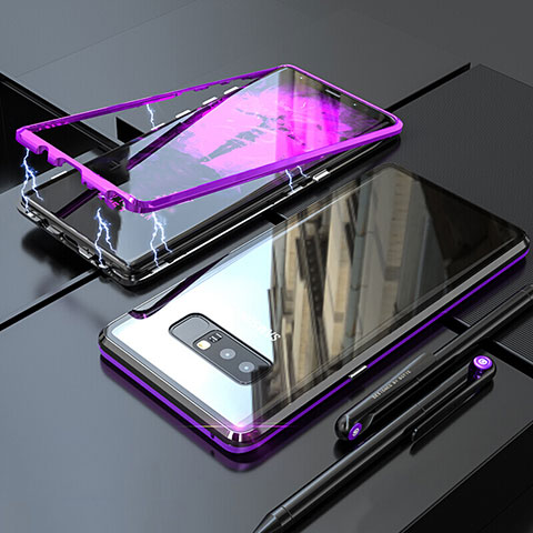 Custodia Lusso Alluminio Laterale Specchio 360 Gradi Cover per Samsung Galaxy Note 8 Viola