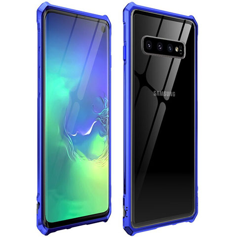 Custodia Lusso Alluminio Laterale Specchio 360 Gradi Cover per Samsung Galaxy S10 5G Blu