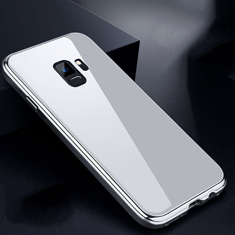 Custodia Lusso Alluminio Laterale Specchio 360 Gradi Cover per Samsung Galaxy S9 Bianco