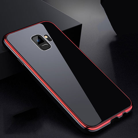 Custodia Lusso Alluminio Laterale Specchio 360 Gradi Cover per Samsung Galaxy S9 Rosso e Nero