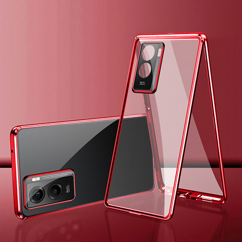 Custodia Lusso Alluminio Laterale Specchio 360 Gradi Cover per Vivo iQOO Z7i 5G Rosso