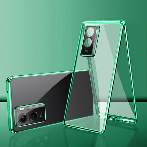 Custodia Lusso Alluminio Laterale Specchio 360 Gradi Cover per Vivo iQOO Z7i 5G Verde