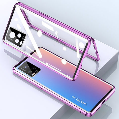 Custodia Lusso Alluminio Laterale Specchio 360 Gradi Cover per Vivo V20 Pro 5G Viola