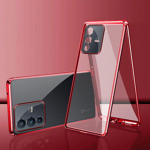 Custodia Lusso Alluminio Laterale Specchio 360 Gradi Cover per Vivo V23 Pro 5G Rosso