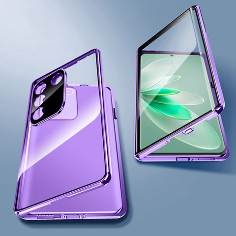 Custodia Lusso Alluminio Laterale Specchio 360 Gradi Cover per Vivo V27e 5G Viola