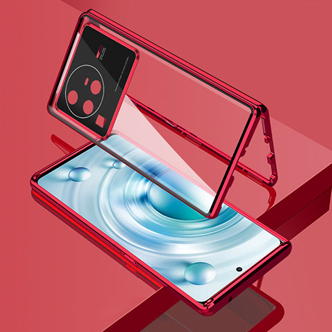 Custodia Lusso Alluminio Laterale Specchio 360 Gradi Cover per Vivo X80 Pro 5G Rosso