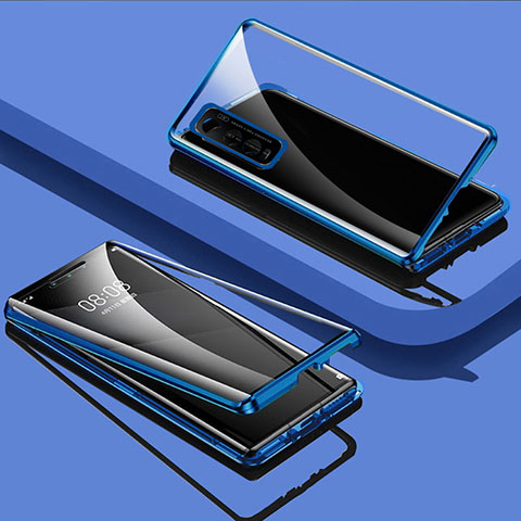 Custodia Lusso Alluminio Laterale Specchio 360 Gradi Cover per Vivo Y50t Blu