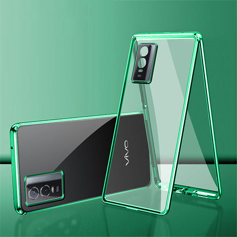 Custodia Lusso Alluminio Laterale Specchio 360 Gradi Cover per Vivo Y76s 5G Verde