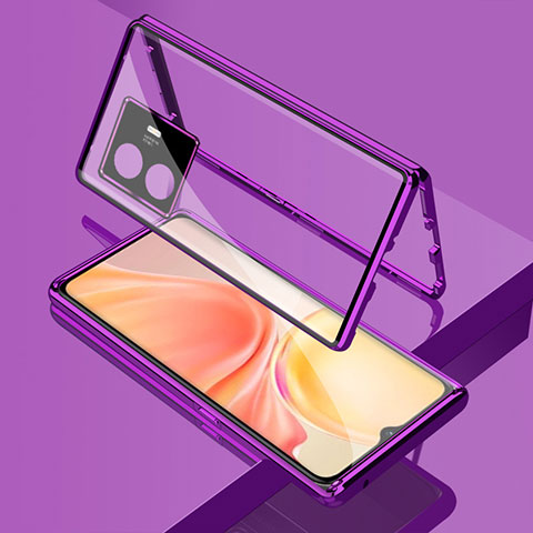 Custodia Lusso Alluminio Laterale Specchio 360 Gradi Cover per Vivo Y77 5G Viola