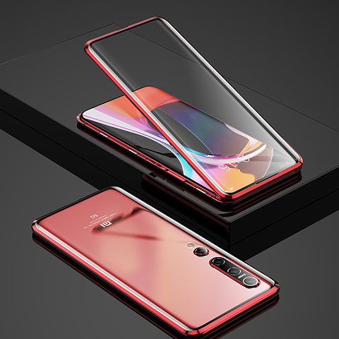 Custodia Lusso Alluminio Laterale Specchio 360 Gradi Cover per Xiaomi Mi 10 Rosso