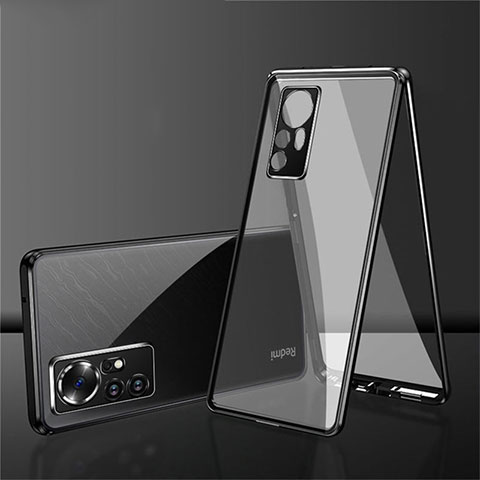 Custodia Lusso Alluminio Laterale Specchio 360 Gradi Cover per Xiaomi Mi 12 Pro 5G Nero