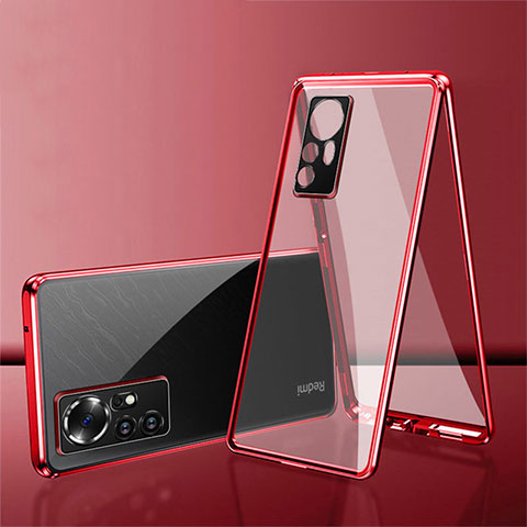 Custodia Lusso Alluminio Laterale Specchio 360 Gradi Cover per Xiaomi Mi 12S Pro 5G Rosso