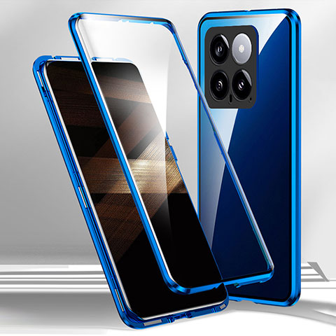 Custodia Lusso Alluminio Laterale Specchio 360 Gradi Cover per Xiaomi Mi 14 Pro 5G Blu