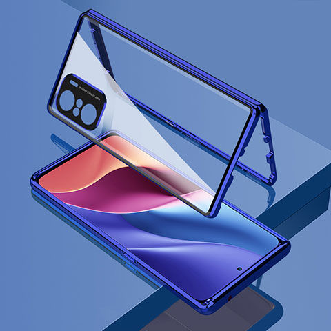 Custodia Lusso Alluminio Laterale Specchio 360 Gradi Cover per Xiaomi Poco F3 5G Blu