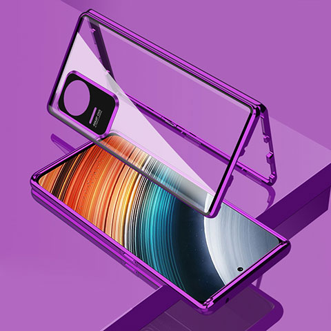 Custodia Lusso Alluminio Laterale Specchio 360 Gradi Cover per Xiaomi Poco F4 5G Viola