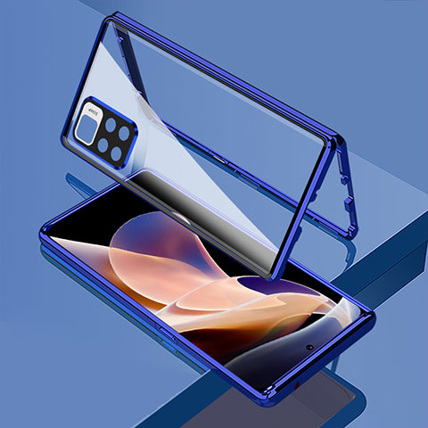 Custodia Lusso Alluminio Laterale Specchio 360 Gradi Cover per Xiaomi Poco X4 NFC Blu