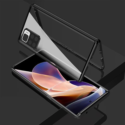 Custodia Lusso Alluminio Laterale Specchio 360 Gradi Cover per Xiaomi Poco X4 NFC Nero