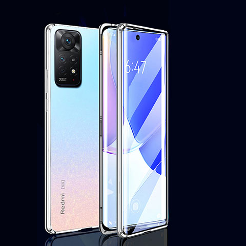 Custodia Lusso Alluminio Laterale Specchio 360 Gradi Cover per Xiaomi Poco X4 Pro 5G Argento