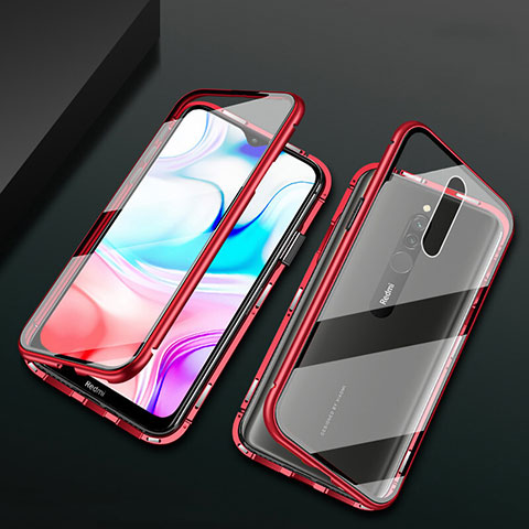 Custodia Lusso Alluminio Laterale Specchio 360 Gradi Cover per Xiaomi Redmi 8 Rosso