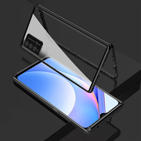 Custodia Lusso Alluminio Laterale Specchio 360 Gradi Cover per Xiaomi Redmi 9 Power Nero