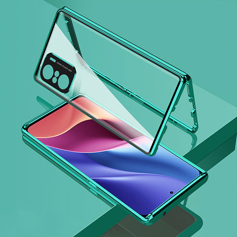 Custodia Lusso Alluminio Laterale Specchio 360 Gradi Cover per Xiaomi Redmi K40 Pro 5G Verde