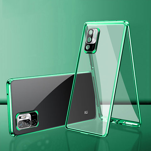 Custodia Lusso Alluminio Laterale Specchio 360 Gradi Cover per Xiaomi Redmi Note 10 5G Verde