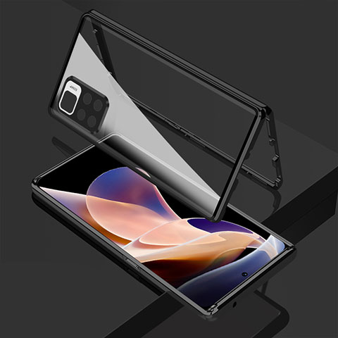 Custodia Lusso Alluminio Laterale Specchio 360 Gradi Cover per Xiaomi Redmi Note 11 Pro+ Plus 5G Nero