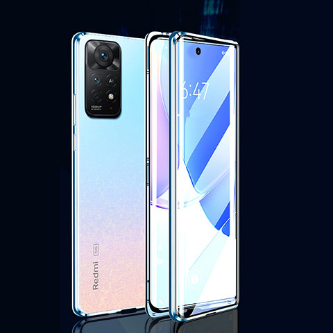 Custodia Lusso Alluminio Laterale Specchio 360 Gradi Cover per Xiaomi Redmi Note 11E Pro 5G Blu