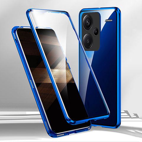 Custodia Lusso Alluminio Laterale Specchio 360 Gradi Cover per Xiaomi Redmi Note 13 Pro+ Plus 5G Blu