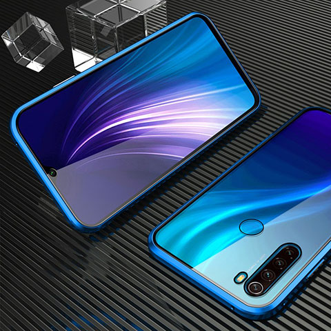 Custodia Lusso Alluminio Laterale Specchio 360 Gradi Cover per Xiaomi Redmi Note 8 (2021) Blu